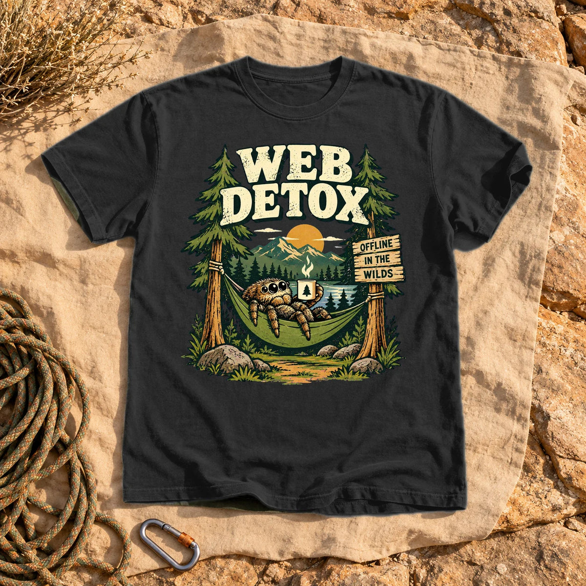 Web Detox Spider Graphic Tee on Black Premium Tee