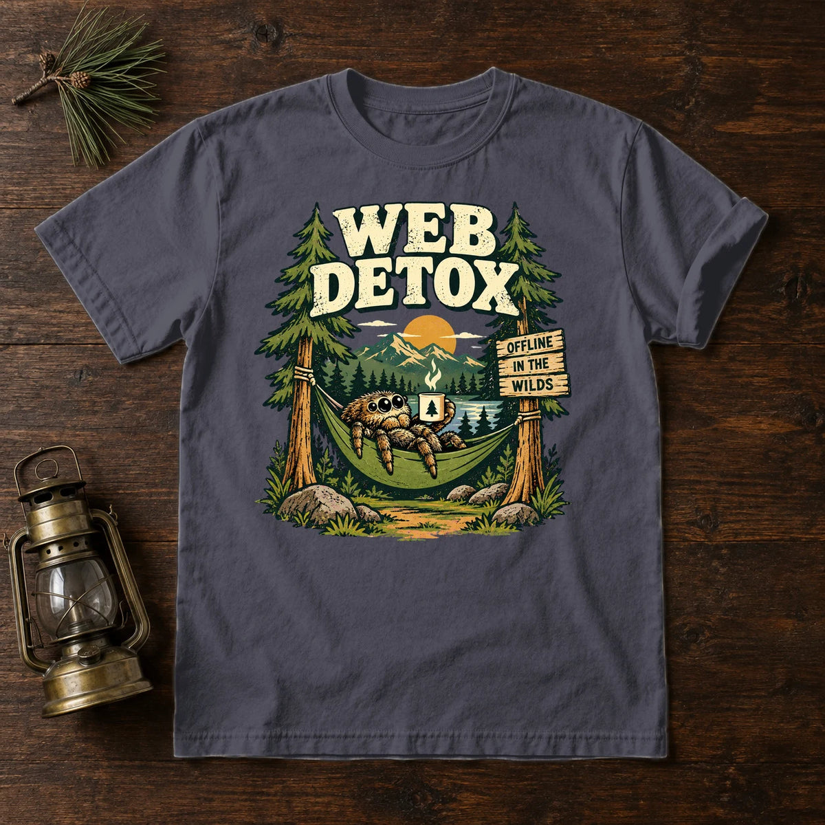 Web Detox Spider Graphic Tee on Navy Premium Tee