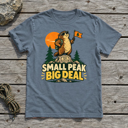 Small Peak Big Deal Graphic Tee on Heather Indigo Everyday Soft Tee