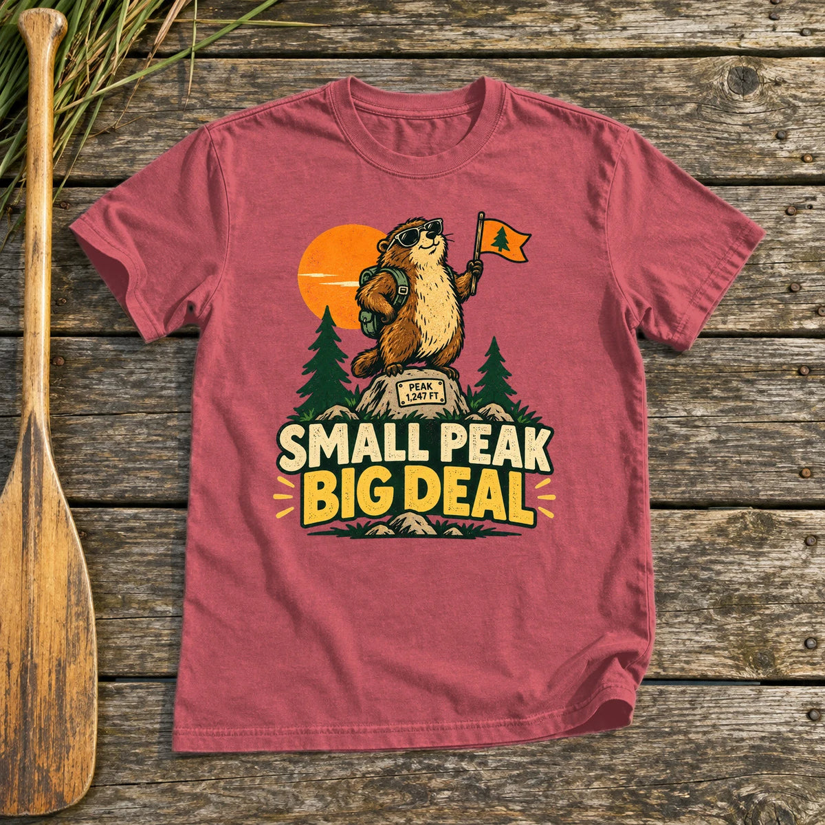 Small Peak Big Deal Graphic Tee on Heather Red Everyday Soft Tee