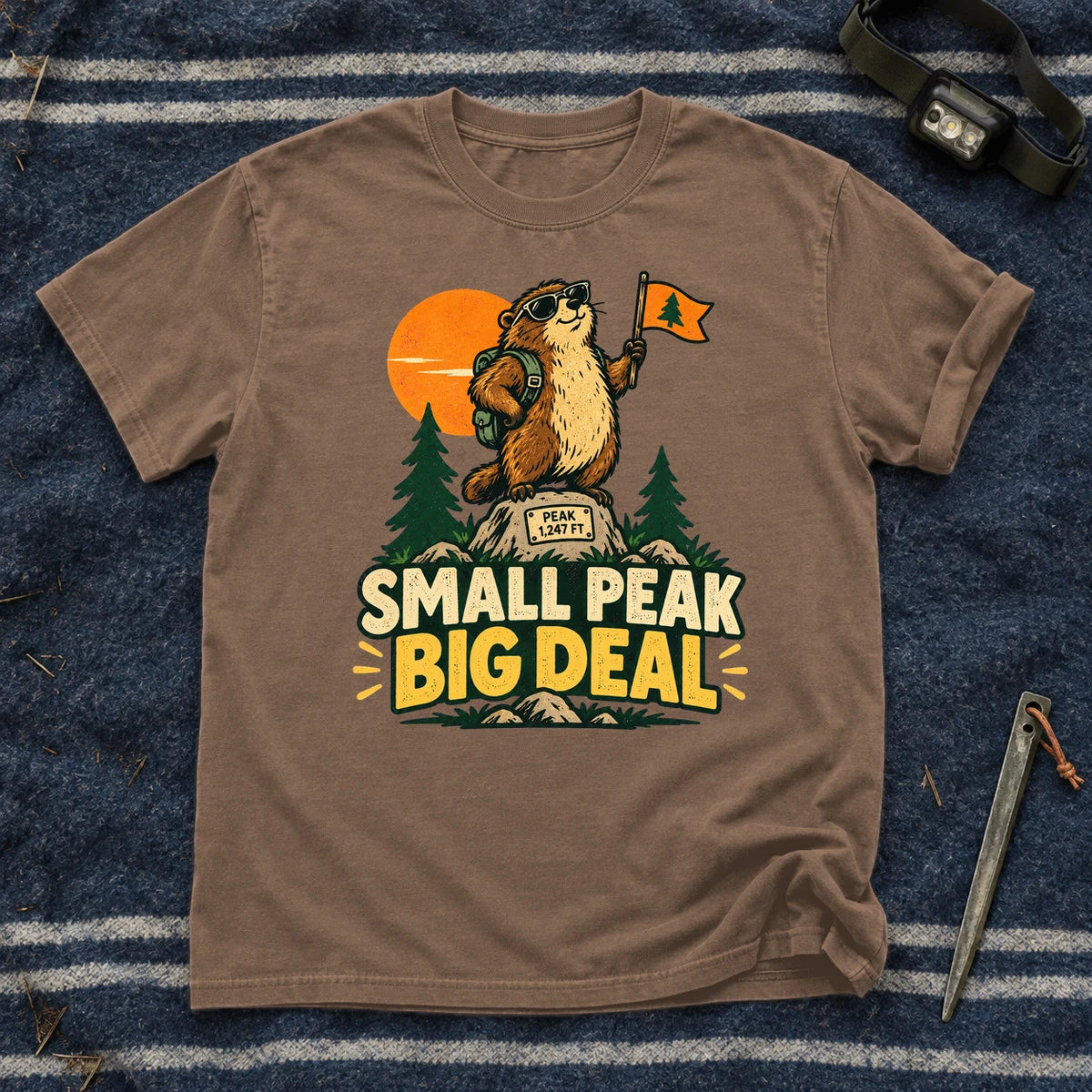 Small Peak Big Deal Graphic Tee on Espresso Premium Tee