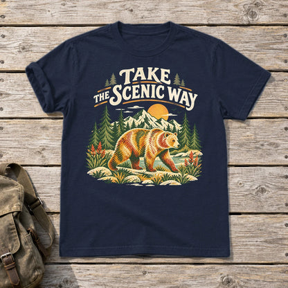 Take The Scenic Way Bear Graphic Tee on Navy Everyday Soft Tee