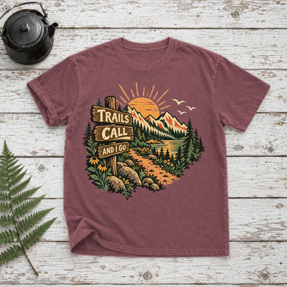 Trails Call Vintage Hiking Graphic Tee on Brick Premium Tee