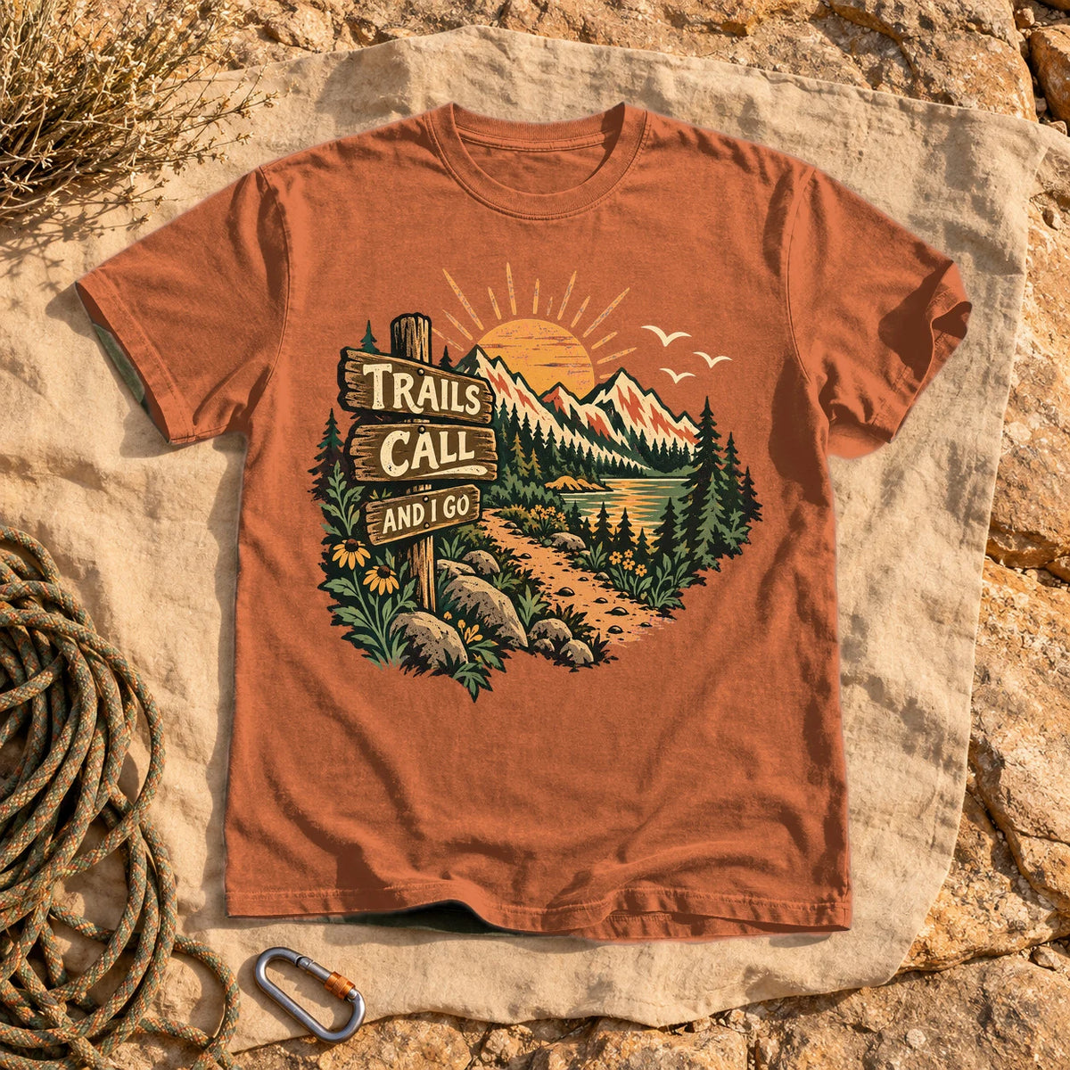 Trails Call Vintage Hiking Graphic Tee on Yam Premium Tee