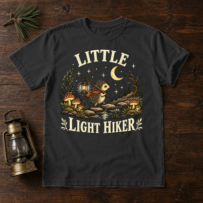 Little Light Hiker Hedgehog Graphic Tee on Black Premium Tee