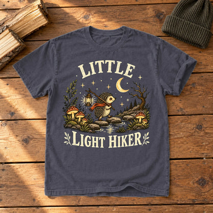 Little Light Hiker Hedgehog Graphic Tee on Navy Premium Tee
