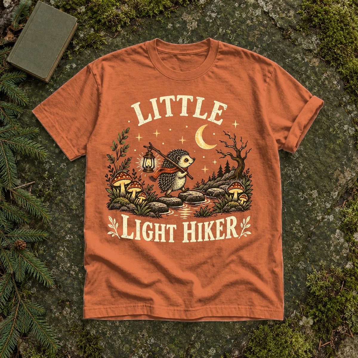 Little Light Hiker Hedgehog Graphic Tee on Yam Premium Tee