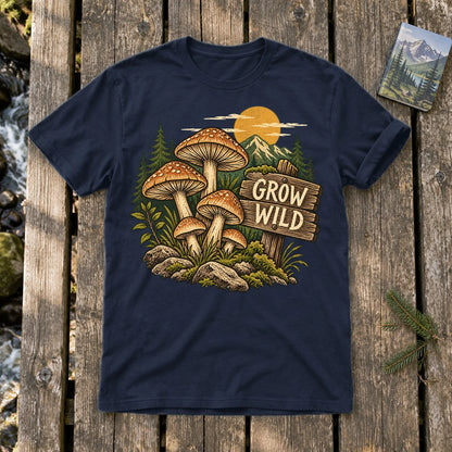 Grow Wild Mushroom Graphic Tee on Navy Everyday Soft Tee