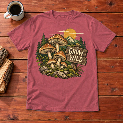 Grow Wild Mushroom Graphic Tee on Heather Red Everyday Soft Tee