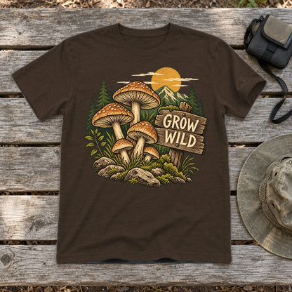 Grow Wild Mushroom Graphic Tee on Dark Chocolate Everyday Soft Tee