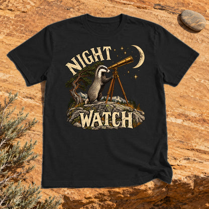 Night Watch Badger Graphic Tee on Black Everyday Soft Tee