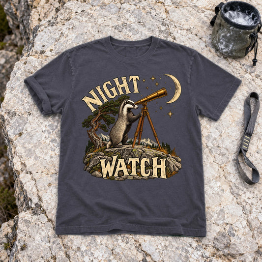 Night Watch Badger Graphic Tee on Navy Premium Tee