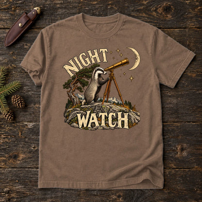 Night Watch Badger Graphic Tee on Espresso Premium Tee
