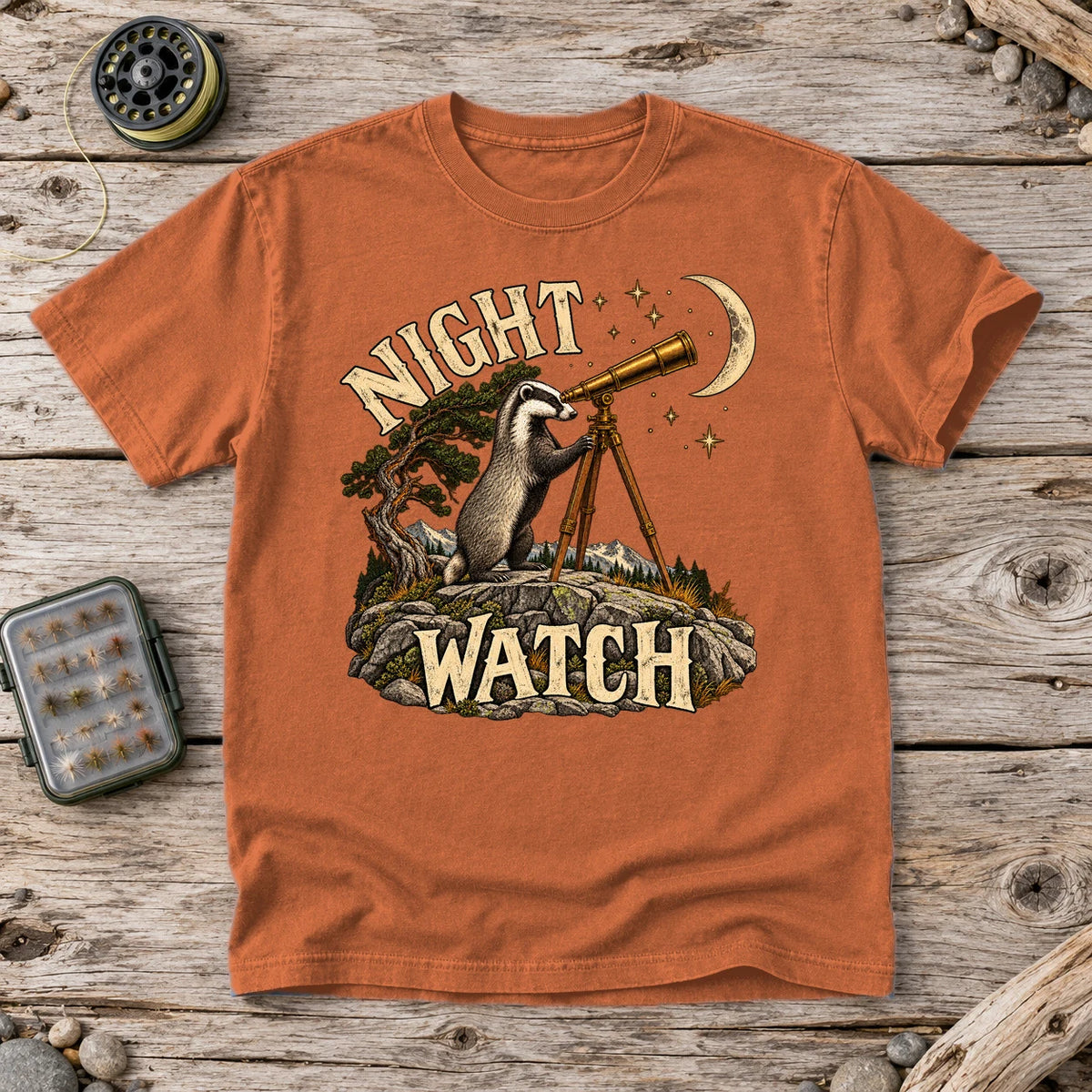 Night Watch Badger Graphic Tee on Yam Premium Tee