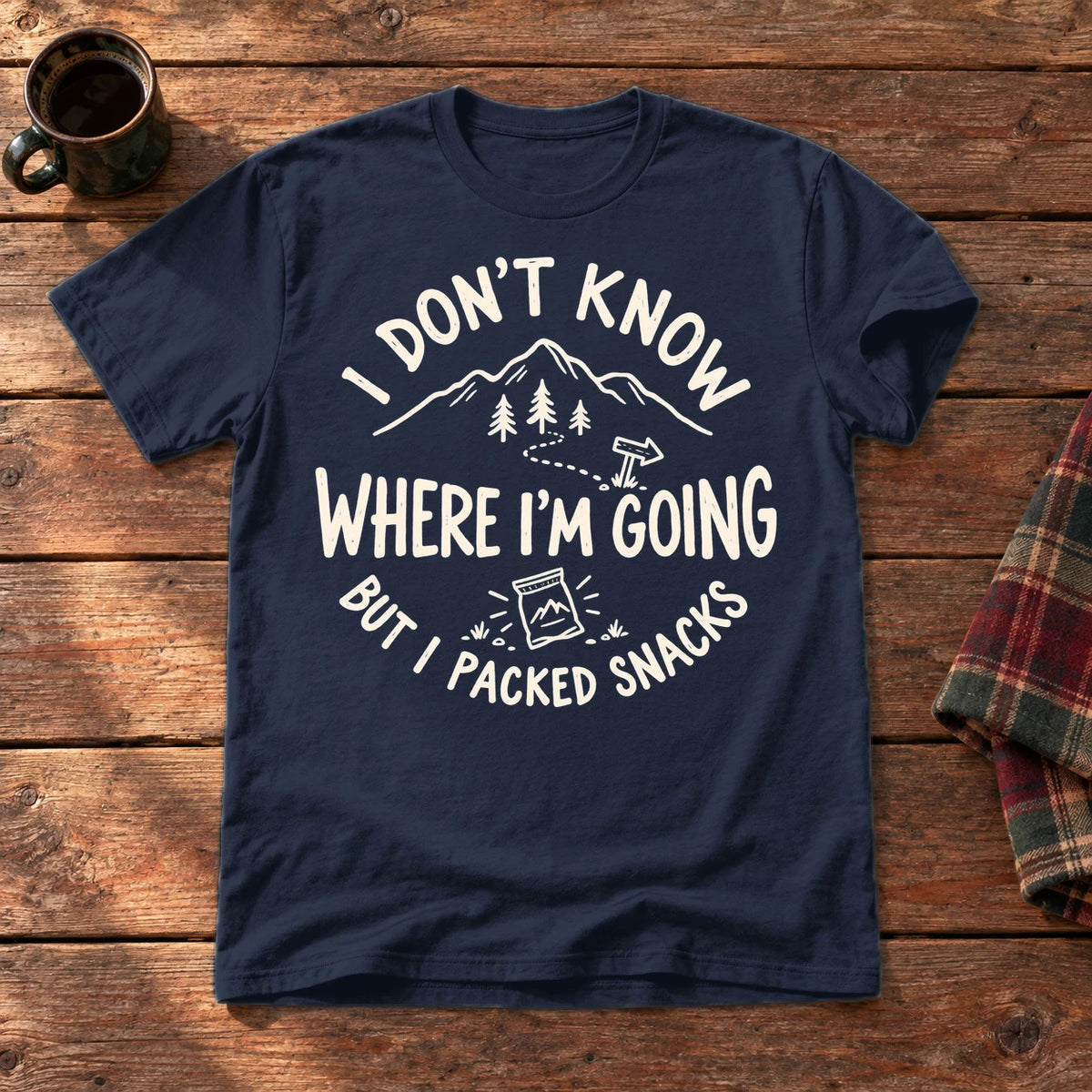 Lost But Packed Snacks Graphic Tee on Navy Everyday Soft Tee