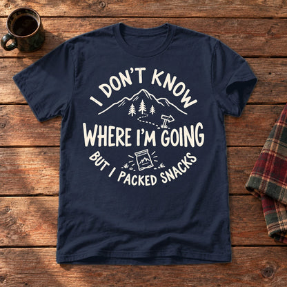 Lost But Packed Snacks Graphic Tee on Navy Everyday Soft Tee