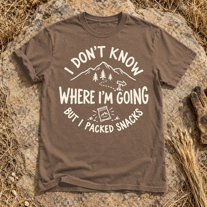 Lost But Packed Snacks Graphic Tee on Espresso Premium Tee