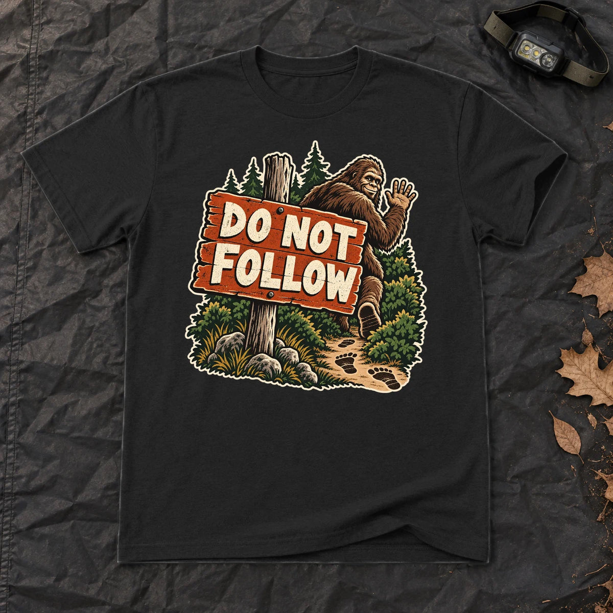 Do Not Follow Vintage Bigfoot Graphic Tee on Black Everyday Soft Tee
