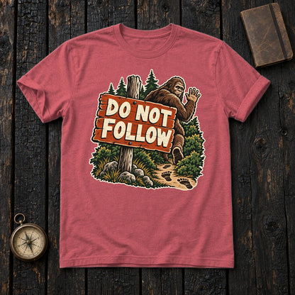 Do Not Follow Vintage Bigfoot Graphic Tee on Heather Red Everyday Soft Tee