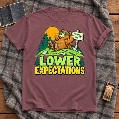Lower Expectations Hiking Bear Graphic Tee on Brick Premium Tee