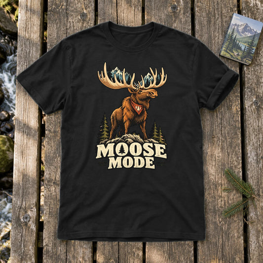 Moose Mode Vintage Graphic Tee on Black Everyday Soft Tee
