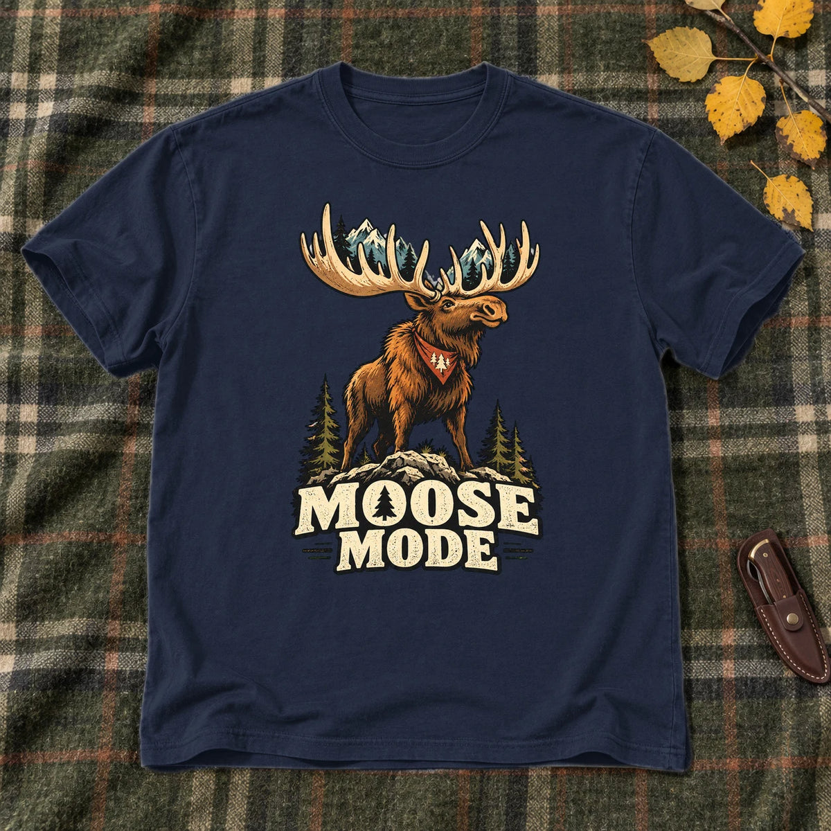 Moose Mode Vintage Graphic Tee on Navy Everyday Soft Tee