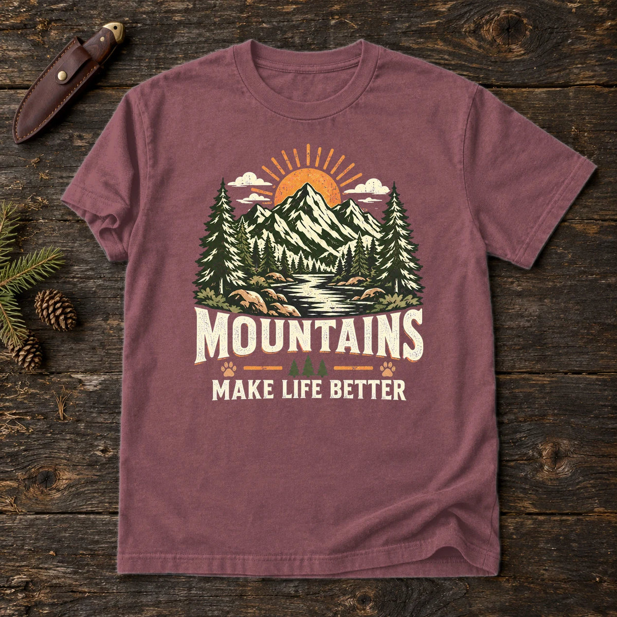 Mountains Make Life Better Graphic Tee on Brick Premium Tee