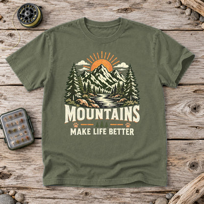 Mountains Make Life Better Graphic Tee on Moss Premium Tee