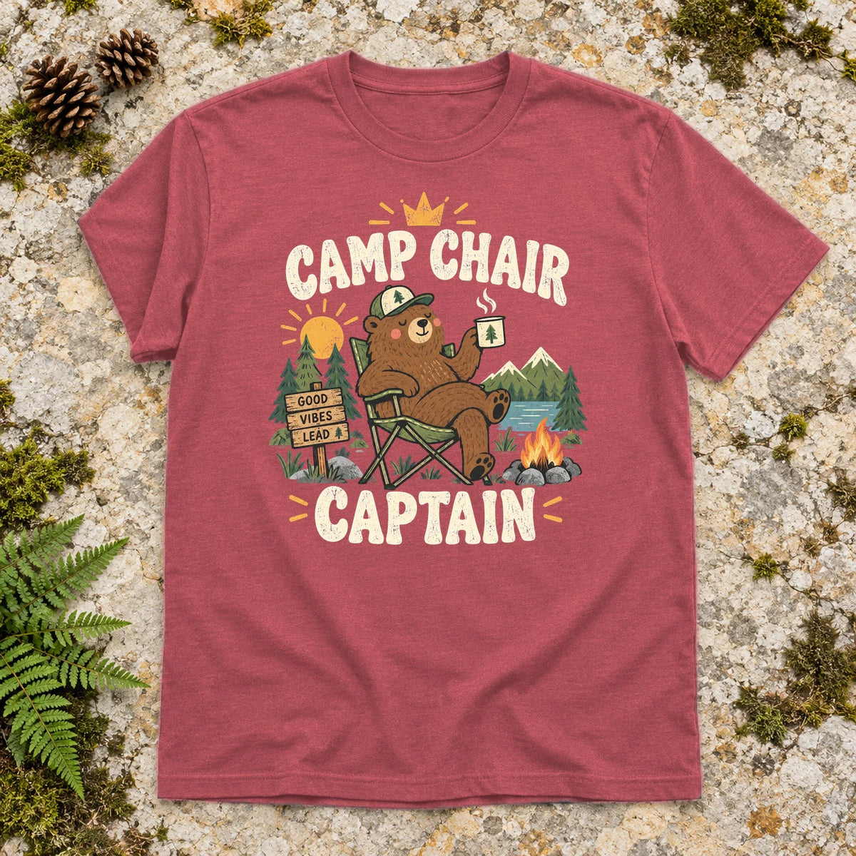 Camp Chair Captain Graphic Tee on Heather Red Everyday Soft Tee