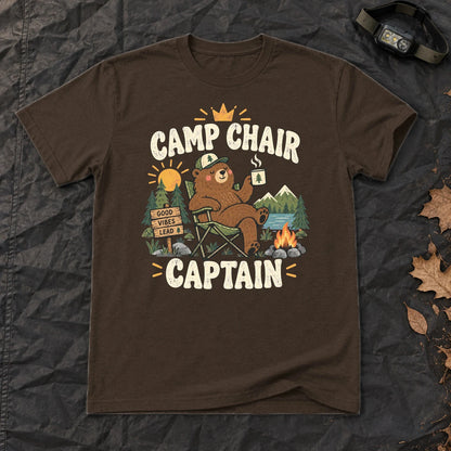 Camp Chair Captain Graphic Tee on Dark Chocolate Everyday Soft Tee