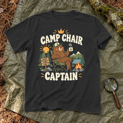 Camp Chair Captain Graphic Tee on Black Premium Tee