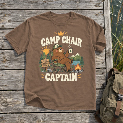 Camp Chair Captain Graphic Tee on Espresso Premium Tee