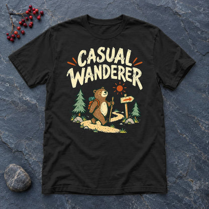 Casual Wanderer Bear Graphic Tee on Black Everyday Soft Tee