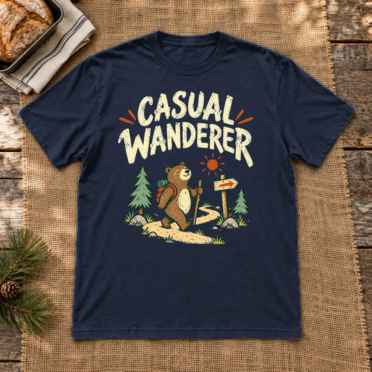 Casual Wanderer Bear Graphic Tee on Navy Everyday Soft Tee