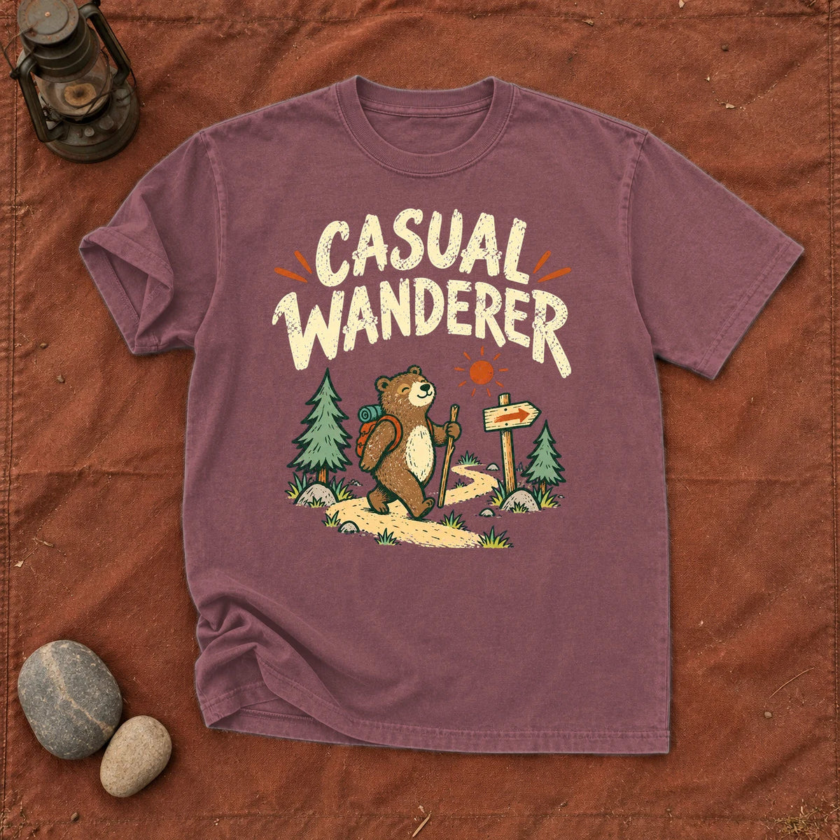 Casual Wanderer Bear Graphic Tee on Brick Premium Tee