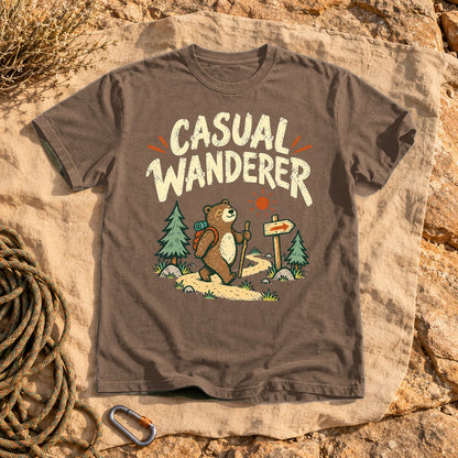 Casual Wanderer Bear Graphic Tee on Espresso Premium Tee