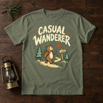 Casual Wanderer Bear Graphic Tee on Moss Premium Tee