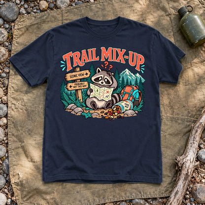 Trail Mix-Up Raccoon Graphic Tee on Navy Everyday Soft Tee