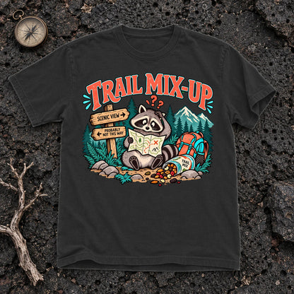 Trail Mix-Up Raccoon Graphic Tee on Black Premium Tee
