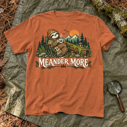 Meander More Sloth Camping Graphic Tee on Yam Premium Tee