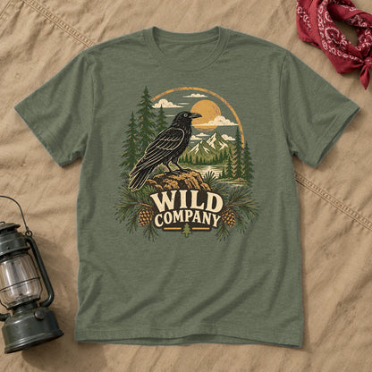 Wild Company Raven Graphic Tee on Military Green Everyday Soft Tee