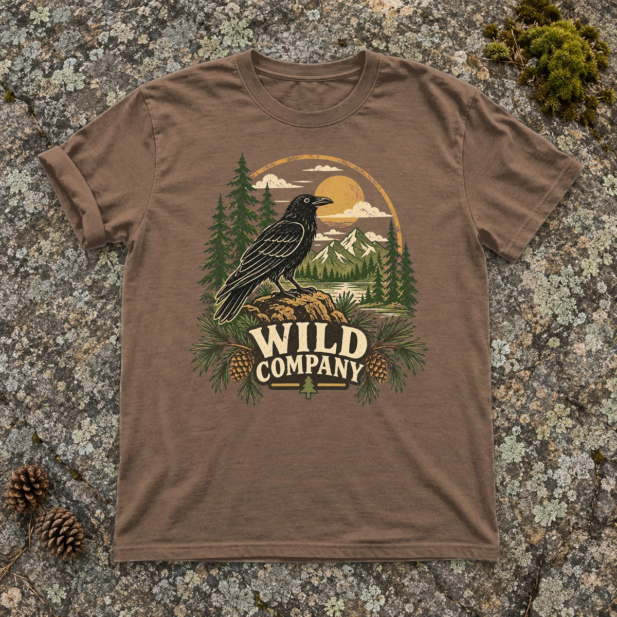 Wild Company Raven Graphic Tee on Espresso Premium Tee