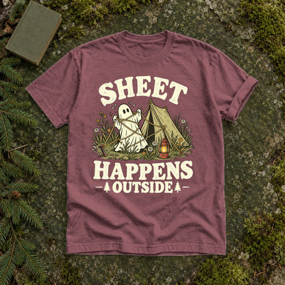 Sheet Happens Camping Ghost Graphic Tee on Brick Premium Tee