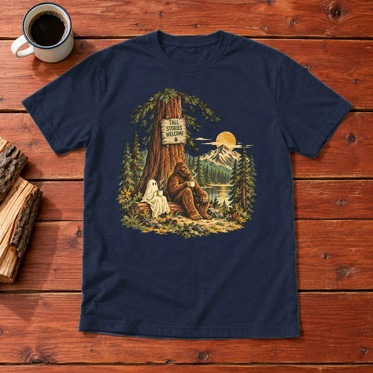 Tall Stories Bigfoot & Ghost Graphic Tee on Navy Everyday Soft Tee