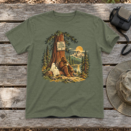 Tall Stories Bigfoot & Ghost Graphic Tee on Military Green Everyday Soft Tee