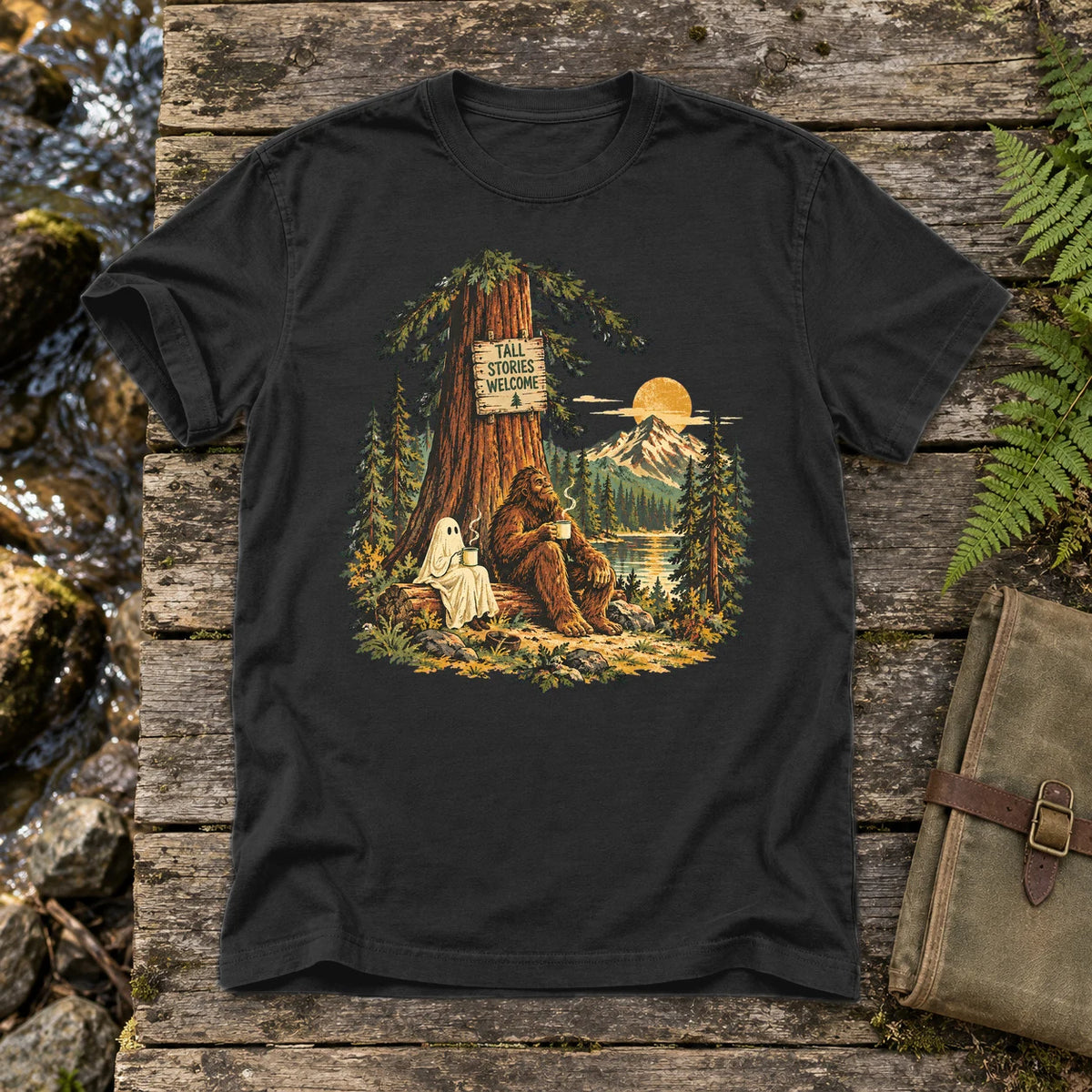Tall Stories Bigfoot & Ghost Graphic Tee on Black Premium Tee