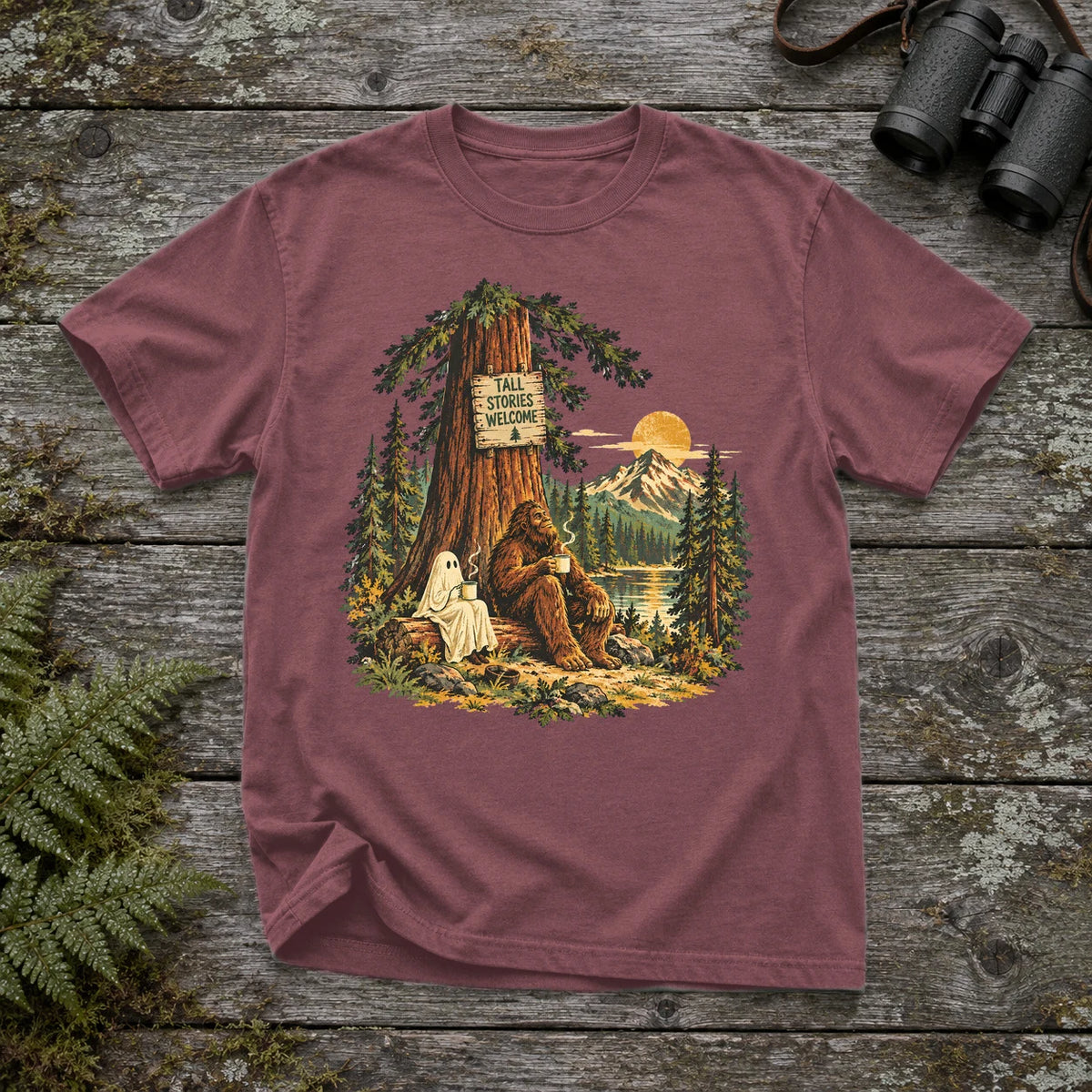 Tall Stories Bigfoot & Ghost Graphic Tee on Brick Premium Tee