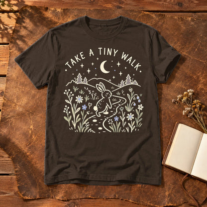Take A Tiny Walk Bunny Graphic Tee on Dark Chocolate Everyday Soft Tee
