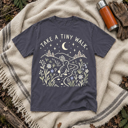 Take A Tiny Walk Bunny Graphic Tee on Navy Premium Tee