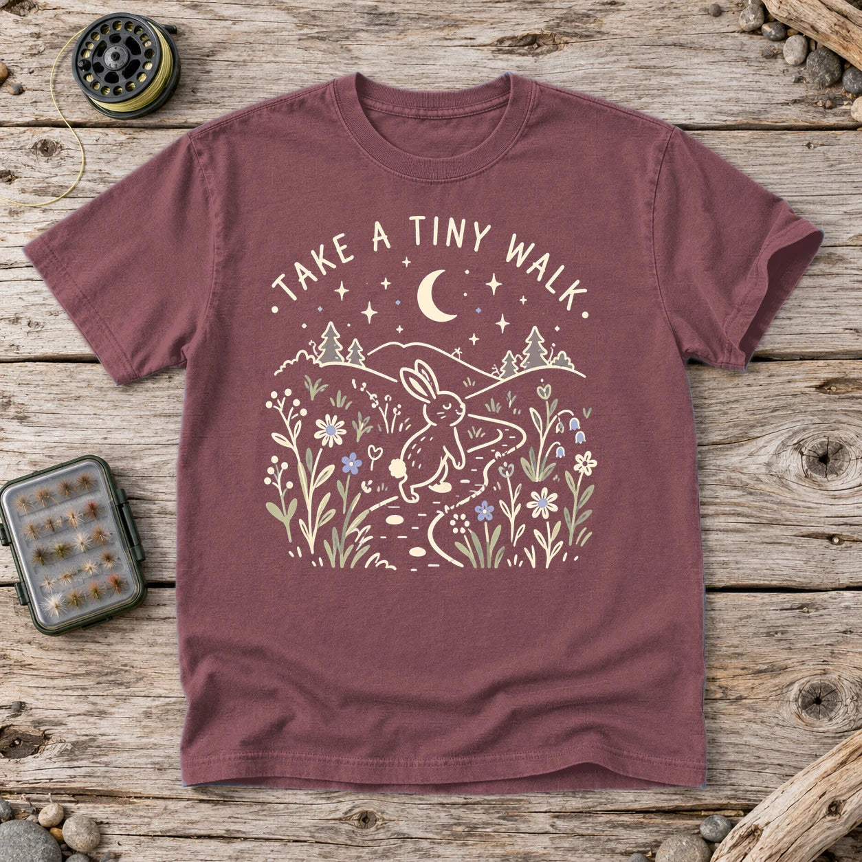 Take A Tiny Walk Bunny Graphic Tee on Brick Premium Tee